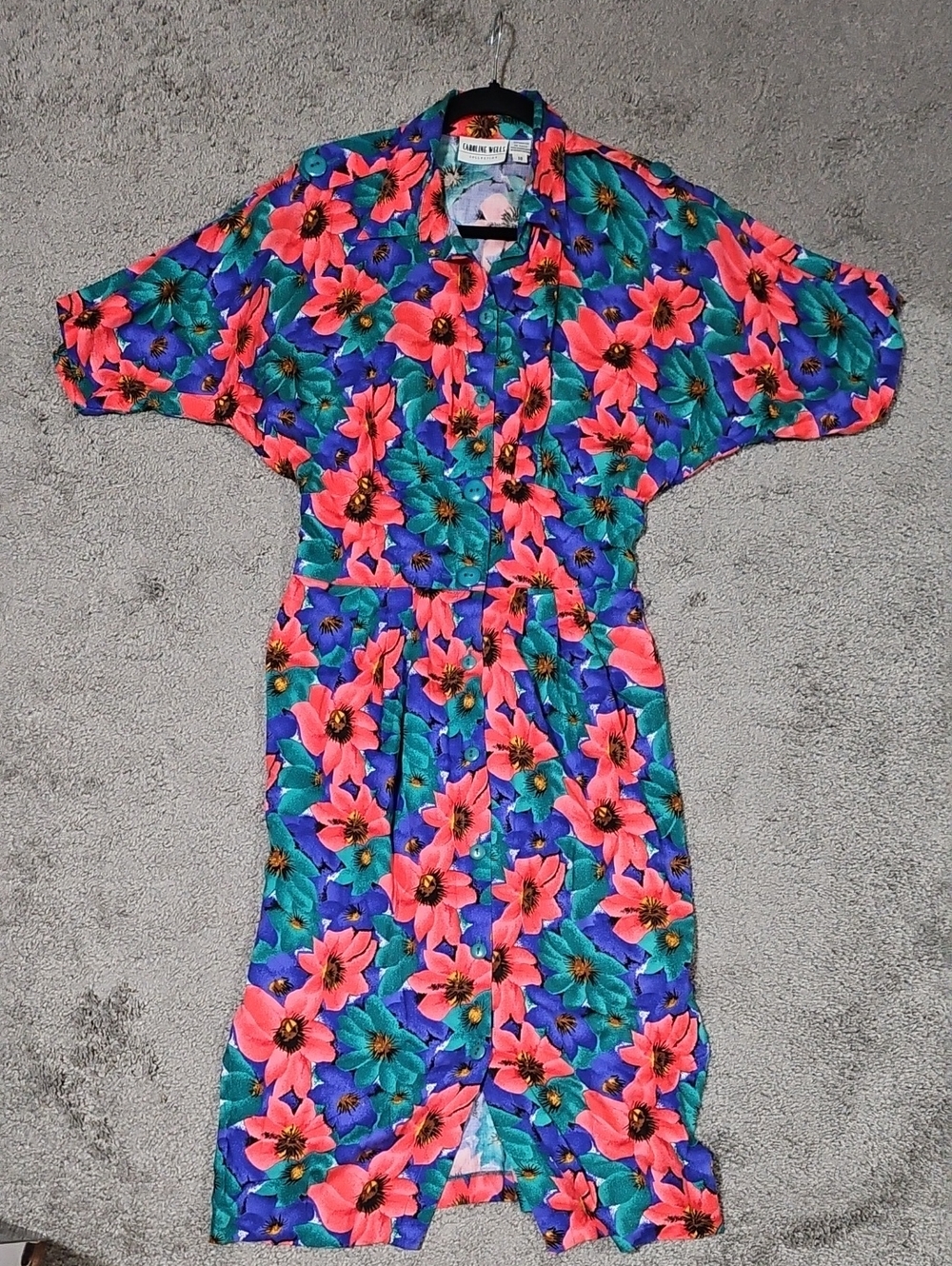 Floral Button-Front Midi Dress in Coral & Teal